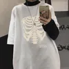 Мужские рубашки T-Hip Hop Skeleton Bone Graphic Print Рубашка для мужчин женщины винтажный готический унисекс негабаритная уличная одежда ложные две куски