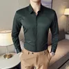 Casual shirts voor heren Brits stijl plus maat 4xl-m verborgen placket lange mouw voor mannen kleding 2023 zakelijke formele slijtage slanke fit smoking