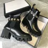 Elegant Crystal Strap Women Bottes Black Leather Ankle Boots Chunky Combat Booties Lug Soles Lady Party Dress Walking EU35-42