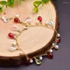 Linkarmbanden origineel natuurlijk zoet water parel rood Tsjechisch kristal verstelbaar voor vrouwen meisje bruiloft paryt geschenken etnische boho sieraden