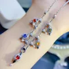 Cluster Rings Luxury 925 Silver Natural Color Sapphire Wedding Necklace Fashion Goddess Style Engagement Jewelry