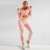 Vrouwen trainingspakken lange mouwen naadloze set schokbestendig pak vest sport bra hoge taille yogabroek fitness