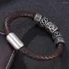 Bracelets porte-bonheur rétro bijoux masculins Bracelet en cuir tressé marron hommes en acier inoxydable boucle magnétique Punk corde main FR0151