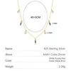 Chains Necklace Silver 925 S925 Sterling Round Cubic Zirconia Neck Necklaces For Women Princess Cut Colorful Zircon Chain With Pendant