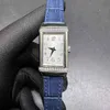 lady fashion watch Japan quartz silver rotatable case white dial blue leather women watch