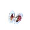 Stud Earrings Exquisite Colored Camellia Forget-me-not Purple Flower Plant Dried Resin Decorative