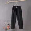 Damenhose Casual Sommer Elastische Taille Lose Atmungsaktive Baumwolle Leinen Harem Weibliche Cropped Hose Streetwear 230419