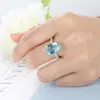 Cluster Ringe 925 Silber Ring Schmuck Damen Einfach Aquamarin Zirkon Verlobung Hochzeit Geburtstag Party Geschenk