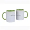 Tasses Tasse en céramique de transfert de chaleur de 9 couleurs avec poignée tasses à café vierges de sublimation de couleur interne 320 ml maison eau créative C Dhgarden Dhveg