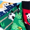 Herrstrumpor Happy Tide Panda Flowers and Birds Colorful Kawaii Stockings Casual Cotton Socksmen's