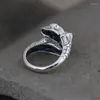 Cluster Ringe FNJ Punk Schädel Ring 925 Silber Mode Original S925 Sterling Für Männer Schmuck Einstellbare Größe