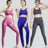 Pantaloni a due pezzi da donna Fitness Sport Set da yoga Abbigliamento da palestra per donna Maglia a maniche lunghe in maglia scavata Top corto senza cuciture a vita alta