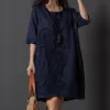 3xl Plus Size Dress Women Cotton Linen Casual Loose Shirt Dress Vintage Embroidery Female Half Sleeve Robe Vestidos Summer 2019