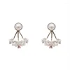 Stud Earrings 2023 Arrival Fashion Women Trendy Korean Shell Flower Back Hanging Pearl Elegant Jewelry