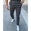 Herrenhosen 2023 Herrenbekleidung Herren Business Plaid Slim Frühling Herbst Mid-Rise Checkered Pattern Bleistift für Herren Streetwear