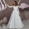Mädchenkleider HYGLJL Weiße Applikation Festzug für Hochzeiten Partykleid Kind Langarm bodenlangen Mädchen Abendkleid