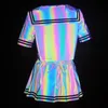 Deux pièces robe coloré réfléchissant Sexy chemise femmes jupe plissée ensemble Kawaii Blouse Faldas école uniforme marin costume 230419