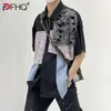 Męskie koszule pfhq niszowe projekt oryginalny patchwork osobowość zużyta krótkie topy 2023 Letni elegancki stylowy luksus mężczyzn