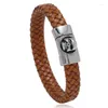 Charm Bracelets Punk Men Jewelry Black Brown Braided Leather Bracelet Stainless Steel Magnetic Clasp Fashion Bangle Gothic Skull Wristband