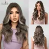 Synthetic Wigs Easihair Long Wavy Brown Synthetic Wigs Middle Part for Women Blonde Highlighted Natural Hair Heat Resistant Cosplay 230227