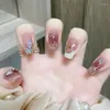 Falsche Nägel 24 STÜCKE Koreanischer süßer gefälschter Nagel-Flecken-Glitzer-Purpur-vollständig fertig für Mädchen-Frauen-Kunst-Presse