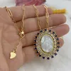 Iced Out Virgin Mary Mother Pendant Necklaces Pink Blue Color 18K Gold Women's Accessory Charm Jewelry