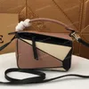 Designer Fashion Leather Diagonal Straddle Bag Luxury Brand Women Geometric Figure Single Shoulder Bag Classic Contrasting Color Handbag Purse
