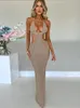 Casual Dresses Solid Halter Hollow Out Lace Up Women's Sleeveless Backless Wrapped Hip Sexy Slim Fit Vacation Prom Party 230419