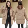 2023 Winter New Women's Mid length Down Cotton Coat with Hooded Thickened Warm Coat