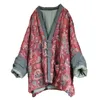 Women's Trench Coats Johnature Women Vintage Linen Parkas V-Neck Print Floral Patchwork Button 2023 Winter Chinese Style Warm ParkasWomen's