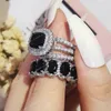 Luxury Green Black Pink Silver Color Cushion Wedding Engagement Rings Ring Sets for Women Finger Pure Personalized Jewelry R5847 Fashion JewelryRings green