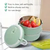 Vaisselle Ensembles Vert Portable En Acier Inoxydable Thermique Isolé Riz Noddles Boîte À Lunch ConteneurDouble Couche