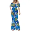 Robes décontractées Polynesia Tribe Summer One-Shoulder Sexy Long Skirt Hawaii Print Beach Dress Elegant Women's Short Sleeve Fishtail