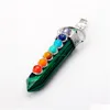 Médaillons en gros Malachite Hexahedron Reiki Point Pendentifs avec 7 Chakra Cristal Pierre précieuse pour femmes hommes bijoux collier goutte Deliv Dhrk9