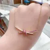 Ism Necklace Edition V T Pink Rope Necklace for Women Rose Gold Knot Twisted Diamond Bow Collar Chain
