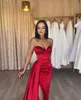 Dubai Arabic Elegant Red Mermaid Evening Dresses for Pageant Women Sweetheart Sequins Split Birthday Prom Celebrity Pageant Special Occasion Party Gowns