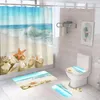 Douchegordijnen Ocean Beach Curtain Set Golven Barfish Conch Nature Scenery Badkamer Decor Tapijt Non-slip Rug Bad Mat Toiletdeksel Cover