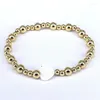 Strand Vlen Madre de perla Concha natural Estrella Corazón Pulseras de alta calidad Cuentas de color dorado Pulsera Estiramiento Pulsera Joyería para mujeres