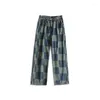 Men's Pants 2023 Summer Fashion Checkerboard Jeans Men's Korean Style Straight Wide Leg Retro Loose Trousers Boutique Clothing