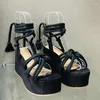 Sandalias Plataforma Cuña Verano de Mujer 2023 Zapatos Tela Verde Peep Toe Estilo Romano Cuerda Cordones Casual Deportes Suela de Goma