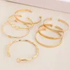7pcs/set Trendy Geometric Heart Bracelet Set For Women Rhinestones Gold Color Love Heart Open Cuff Bangle Girls Jewelry
