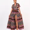 Etnische kleding Afrikaanse vrouwen kleden dashiki print ankara jurken zomer sexy vneck backless highwaist maxi jurk kanga kleding 230419