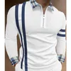 T-shirts voor heren met lange mouwen Polo Shirt Men Print lange mouw casual ritssluiting v-hals losse body heren poloshirt top S-3XL 230419