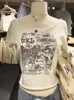 レディースTシャツアニメプリントビンテージTシャツ女性カジュアルサマーホワイトラウンドネックショートスリーブ生裾ティーY2Kストリートウェアコットントップ230419
