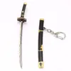 Keychains japanska anime One Piece Keychain Accessories Roronoa Zoro Three Knives Sword Alloy Key Chain Keyring Cosplay WhosedKeychains