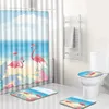 Cortinas de ducha Juego de cortina de flamenco rosa baño impermeable impermeable no deslizante alfombra de baño absorbente alfombra decoración de alfombra