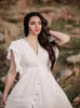 Casual Dresses Summer White V Neck Beach Dress Ruffles Solid Dresses Women Beachwear Bandeau Mini Dress Clothing for Women D0 230419