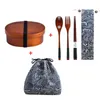 DINING SETS Sets houten lunchbox Bento draagbare single layer sushi container voor studentenkantoormedewerker set