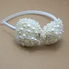 Accessoires cheveux fille bandeau ivoire perle mariage princesse perles bandeau Satin enfants arc chapeaux Vintage 4 pièces