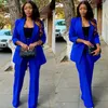 Moda Spring Autumn Women Blue Blazer Suits Define novas Lady Jackets High Wistide Wide Perguas calças